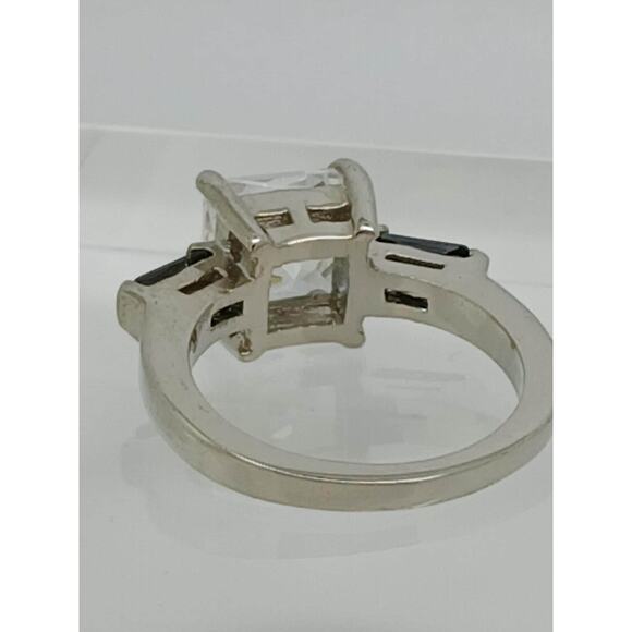 Vintage 3-Stone Gold GP Silver Tone Princess Cut Black CZ Engagement Ring Size 8 - Picture 3 of 10